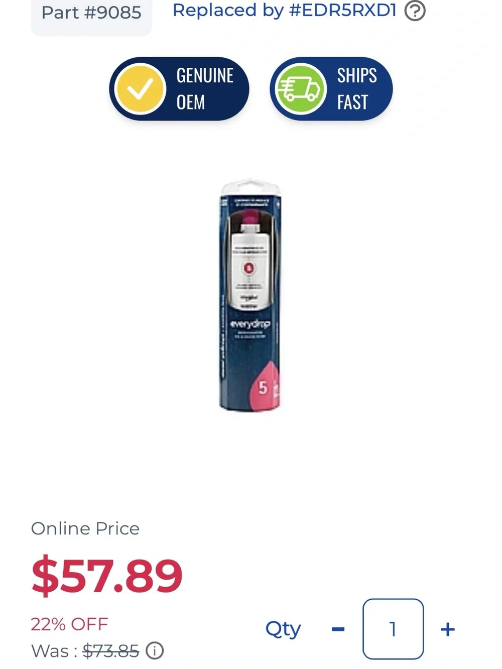 Kenmore Replacement Refrigerator Water Filter 9085